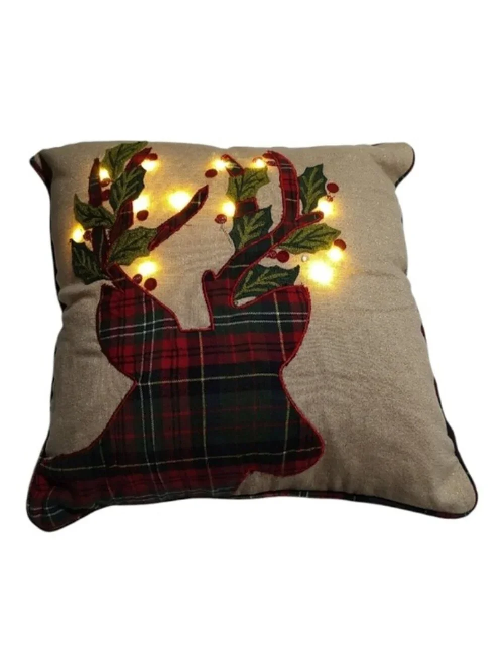 Pier 1 Imports Lighted Reindeer Holiday Throw Pillow 18x18